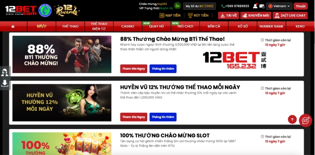 Khuyến Mãi 12Bet - Tổng Hợp Ưu Đãi Siêu Hấp Dẫn Nhất Năm 2025 2 Khuyến mãi 12Bet dành cho các trò chơi tại 12Bet